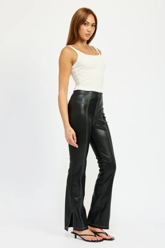 Emory Park HIGH WAIST LEATHER PANTS WITH CONTRASTED STITCH