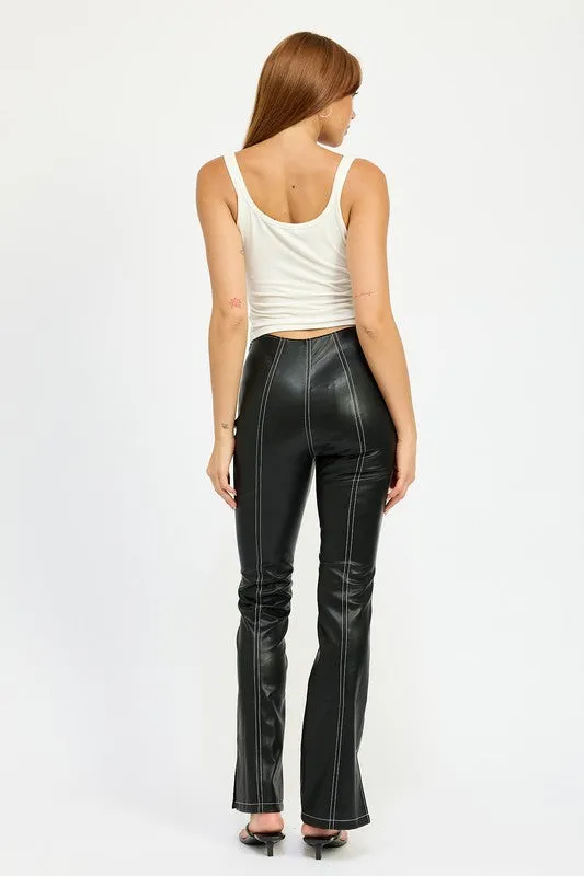 Emory Park HIGH WAIST LEATHER PANTS WITH CONTRASTED STITCH