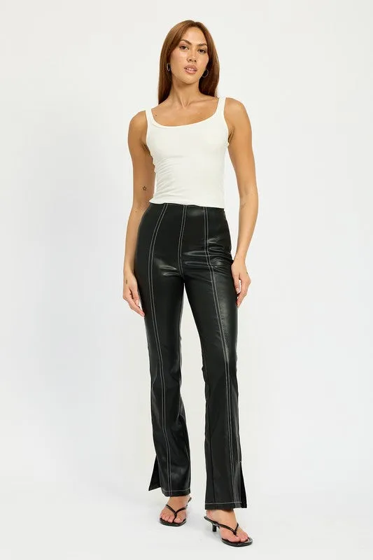 Emory Park HIGH WAIST LEATHER PANTS WITH CONTRASTED STITCH