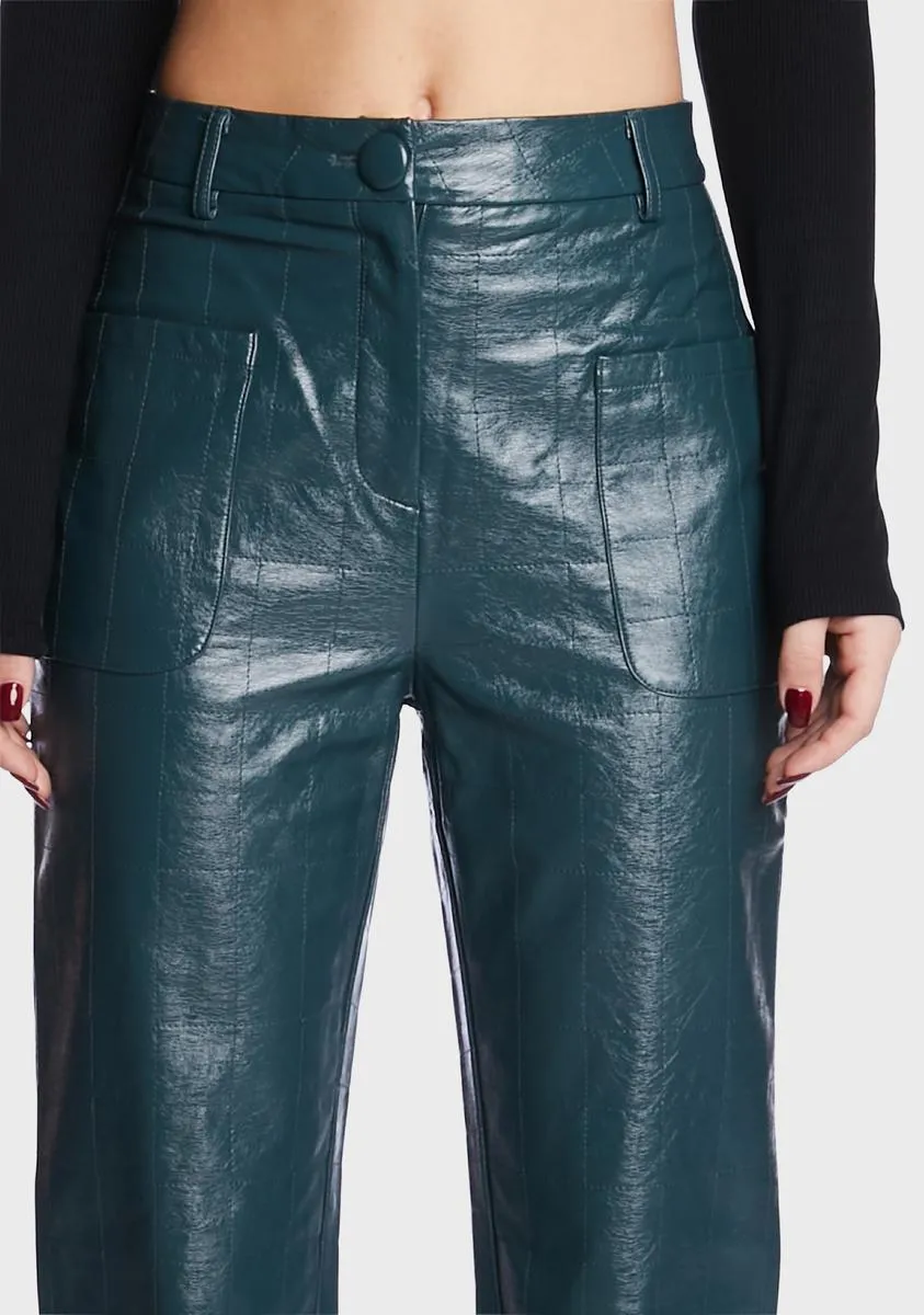 Frankey Check Stitch Faux Leather Trousers