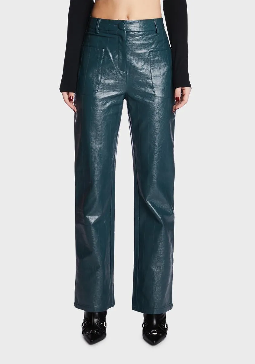 Frankey Check Stitch Faux Leather Trousers