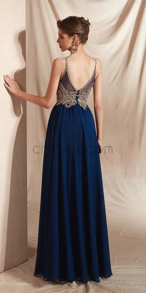 Halter A-line Top Lace with Bead Modest Unique Long Prom Dresses Oline, Evening Dresses LMX1146