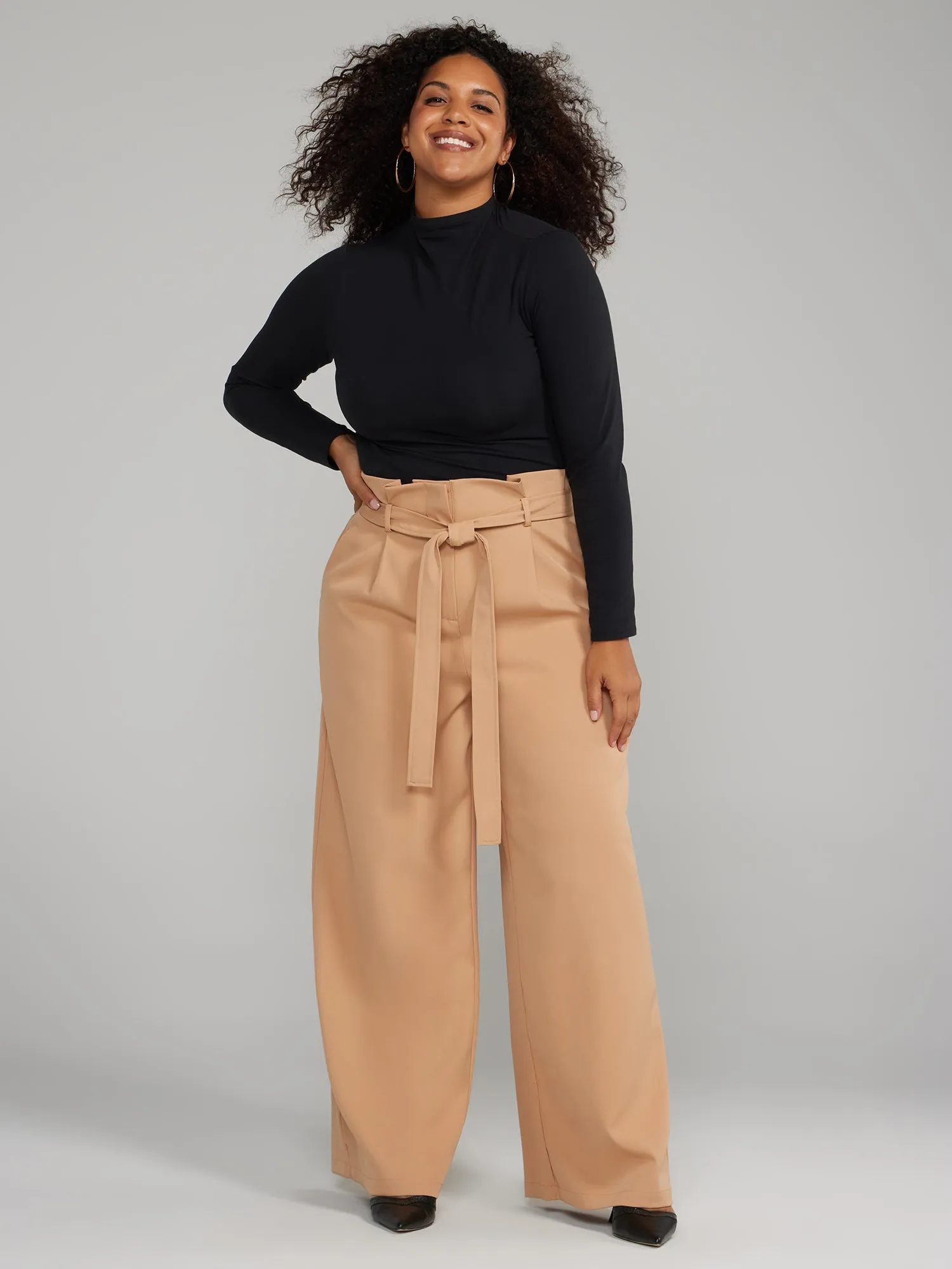 High Rise Wide Leg Paperbag Pants