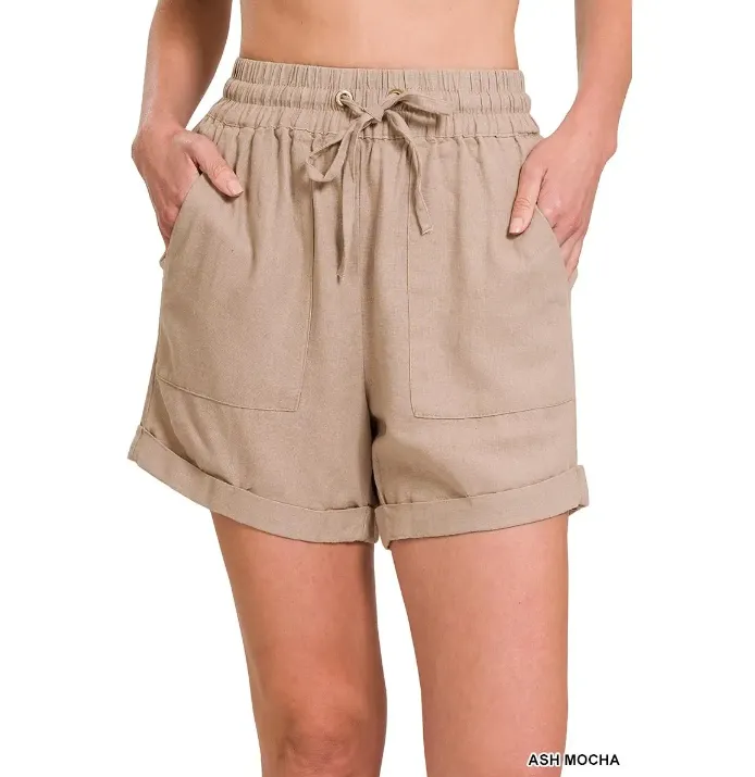 Linen Drawstring Waist Shorts