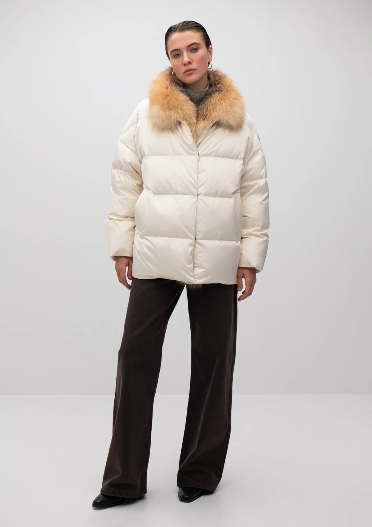 Macaire Genuine Silver Fox Fur Down Fill Coat