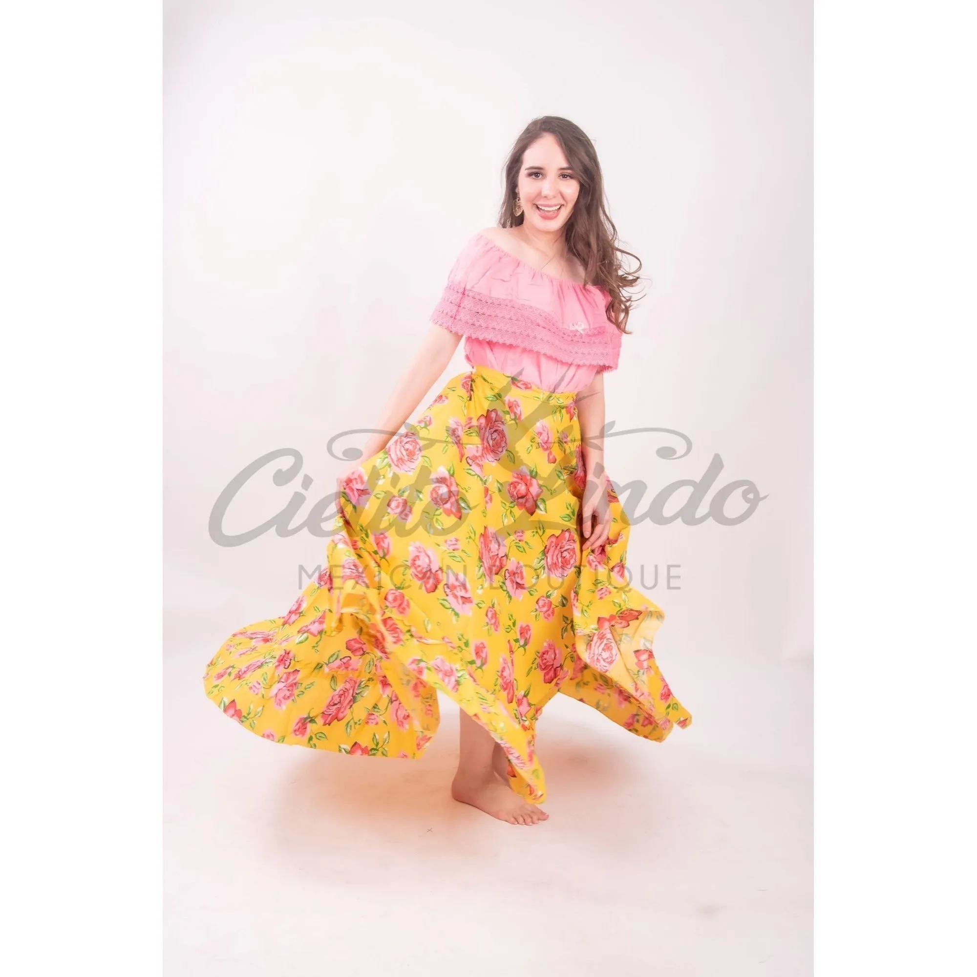 Mexican Folklorico Orange Floral Skirt