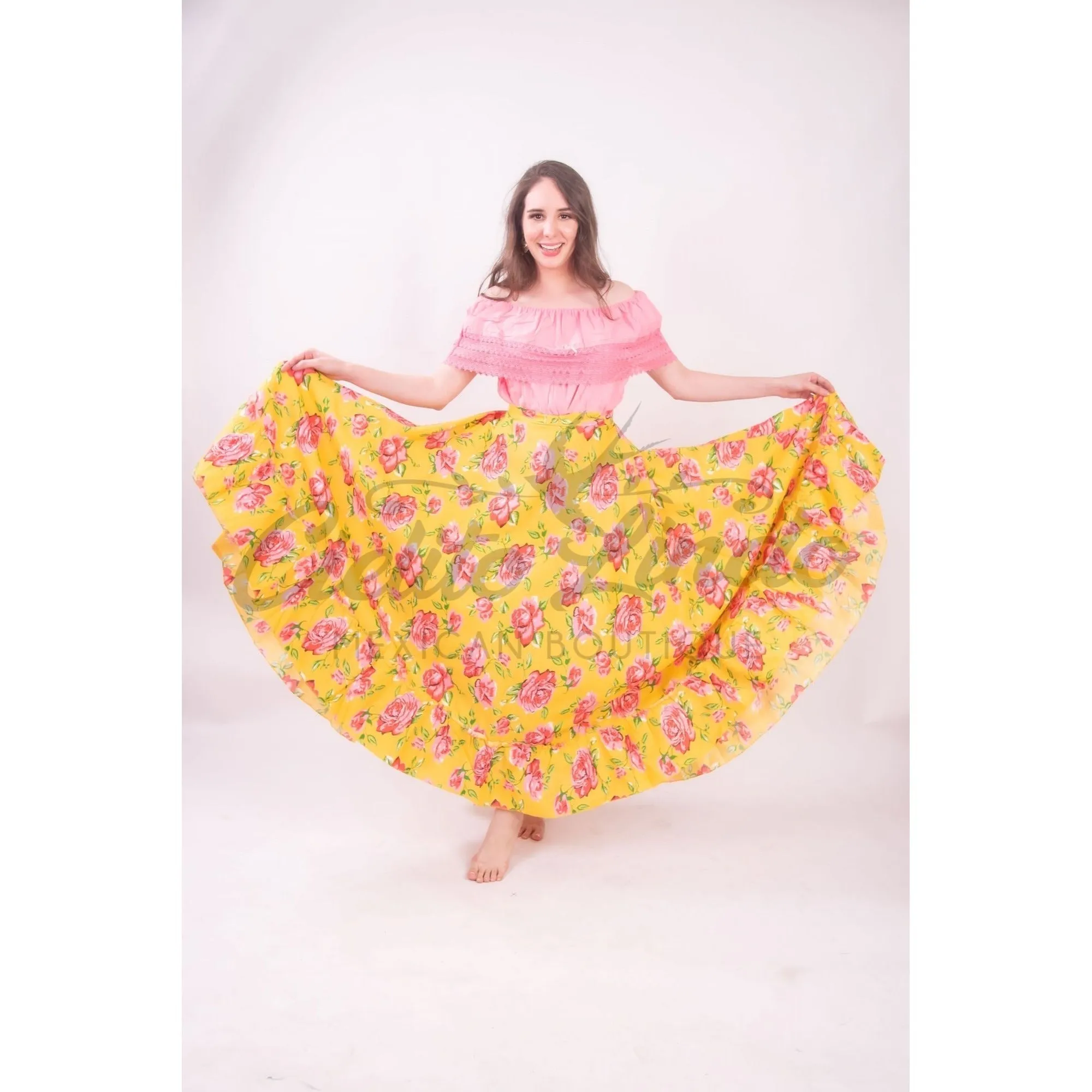 Mexican Folklorico Orange Floral Skirt