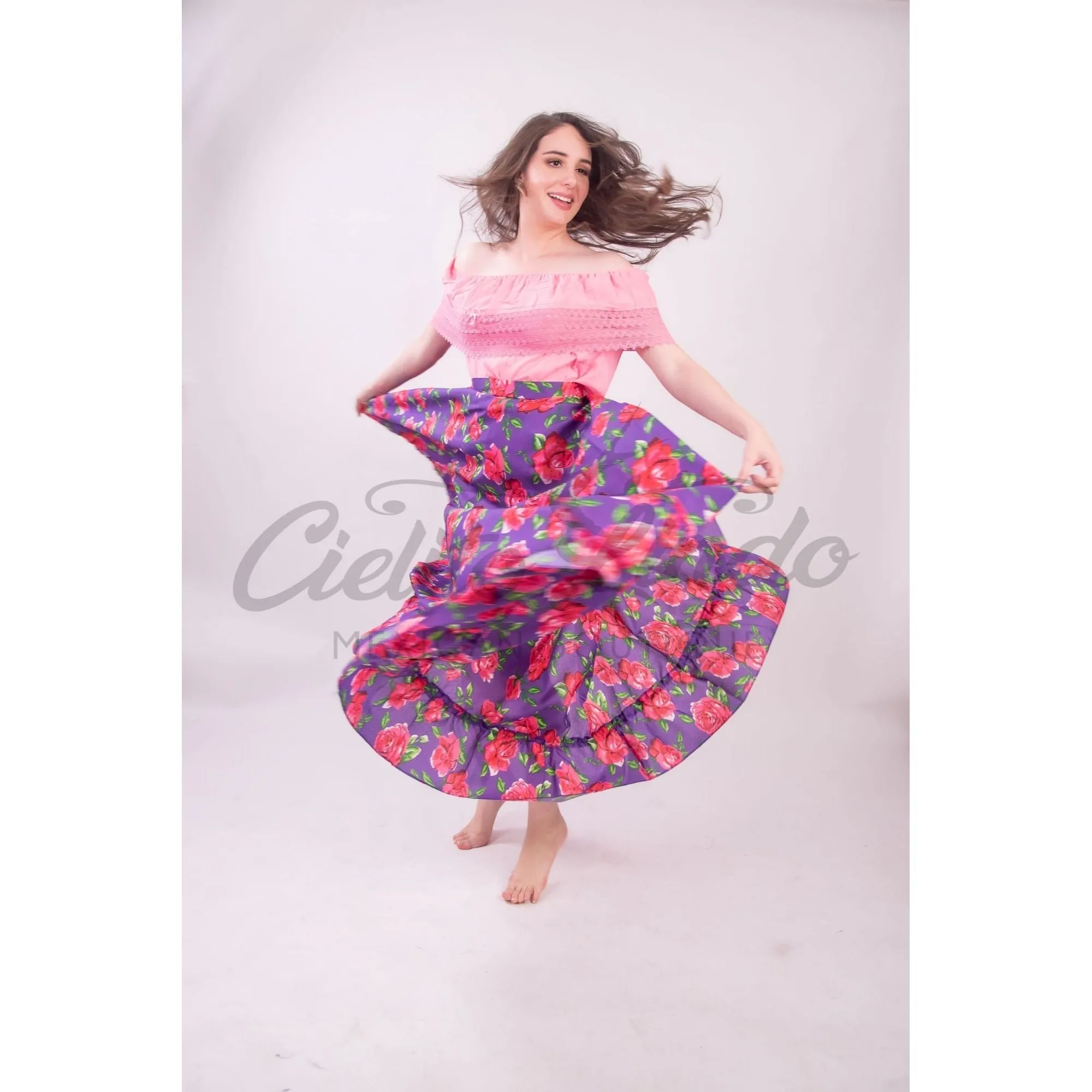 Mexican Folklorico Purple Floral Skirt