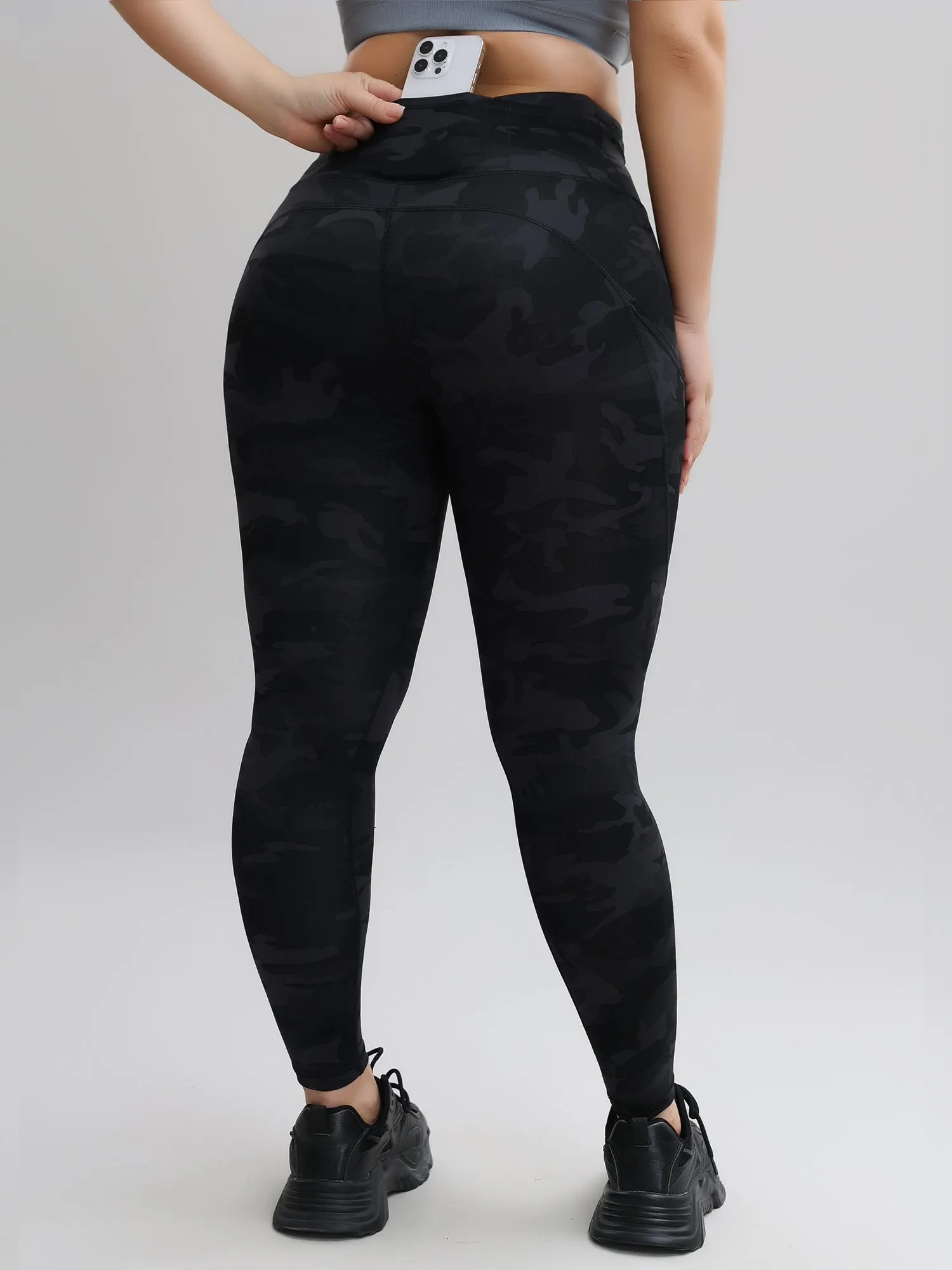 Midsize Stretchy High Waist Double Fleece Soft Printed Yoga Leggings with Pockets