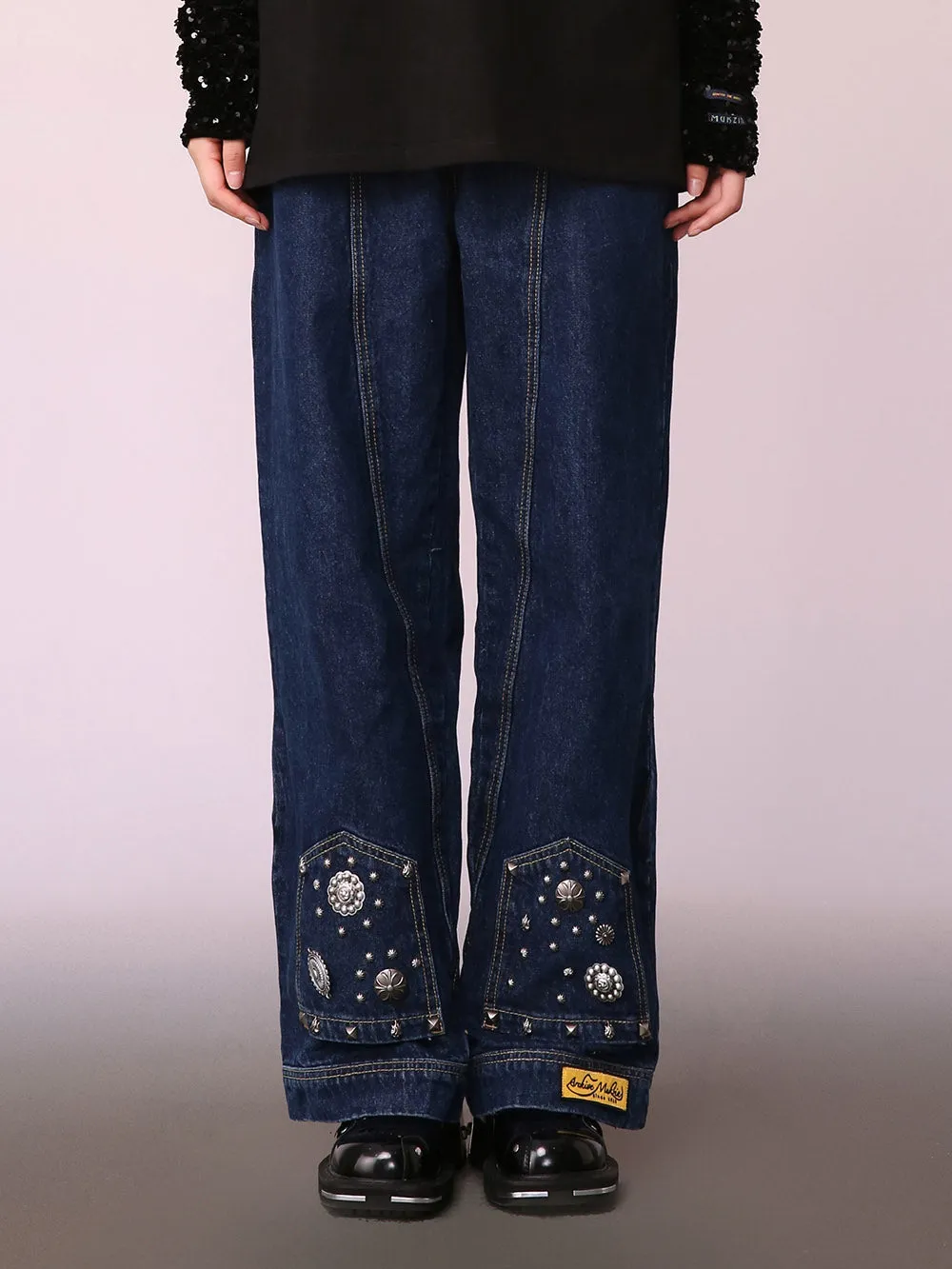 MUKZIN Dark Blue Denim Wide Leg Pants