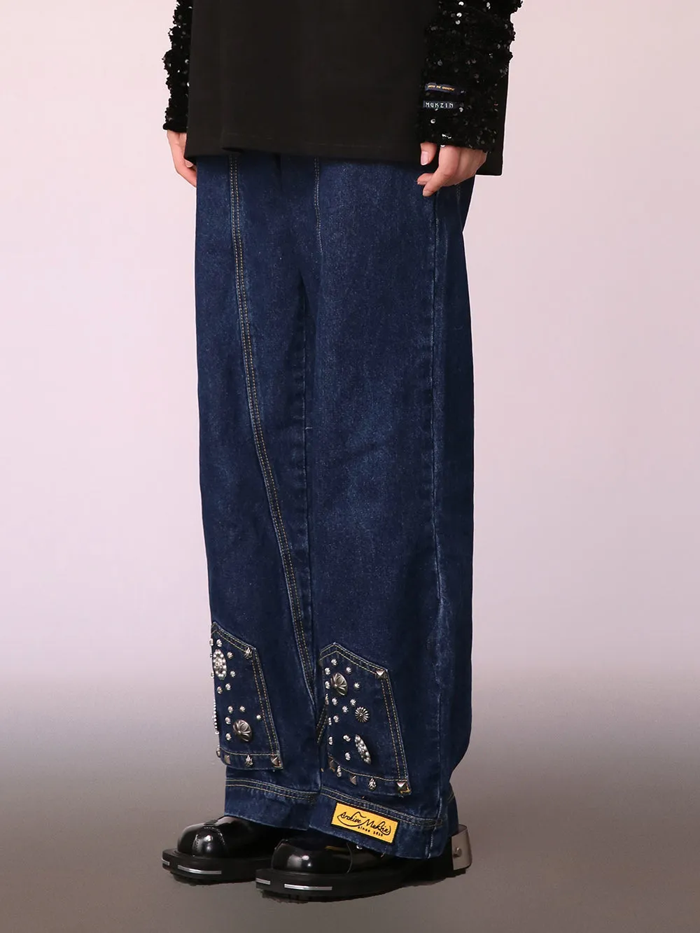 MUKZIN Dark Blue Denim Wide Leg Pants