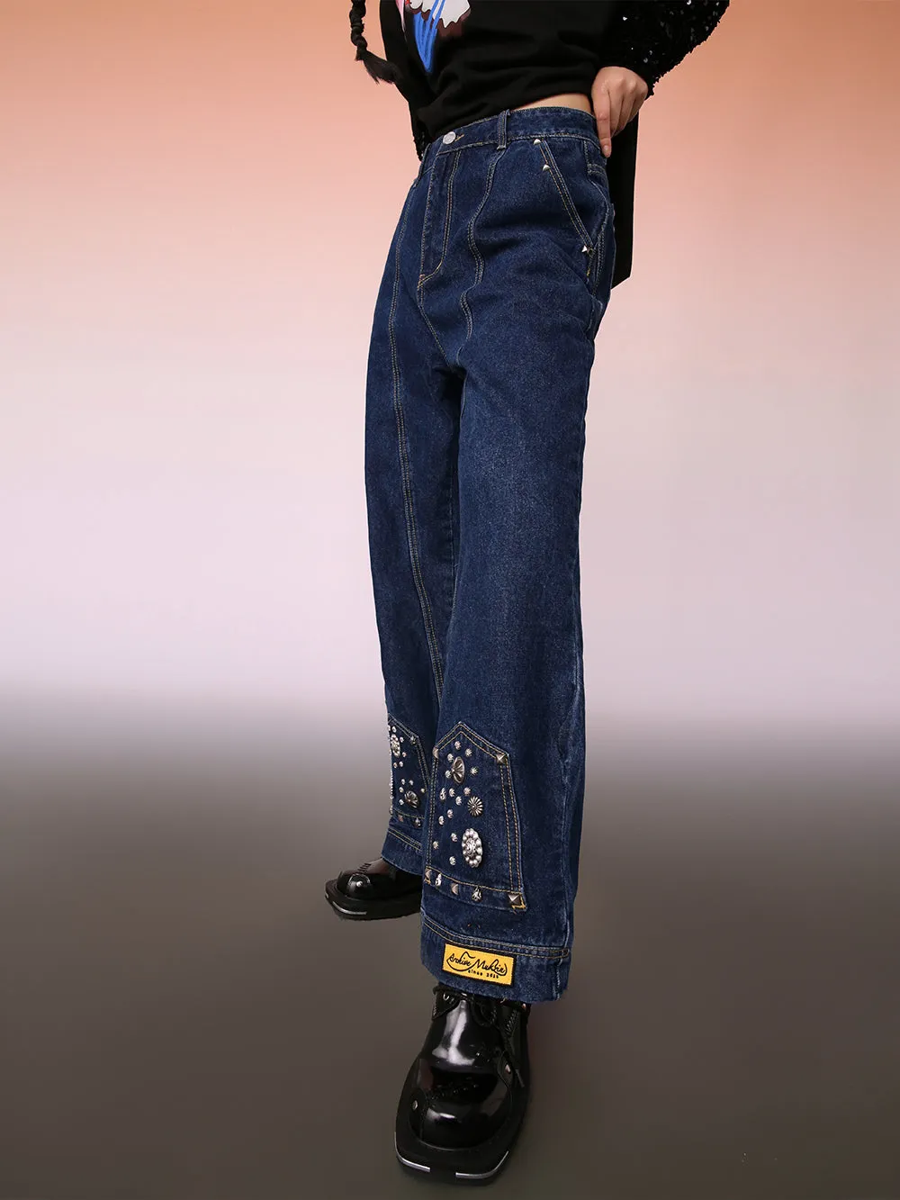 MUKZIN Dark Blue Denim Wide Leg Pants