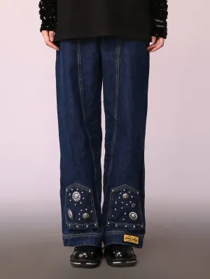 MUKZIN Dark Blue Denim Wide Leg Pants