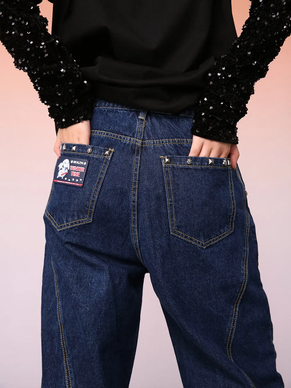 MUKZIN Dark Blue Denim Wide Leg Pants