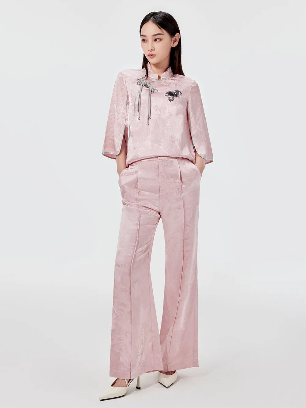 MUKZIN Jacquard High-waisted Wide-leg Pants