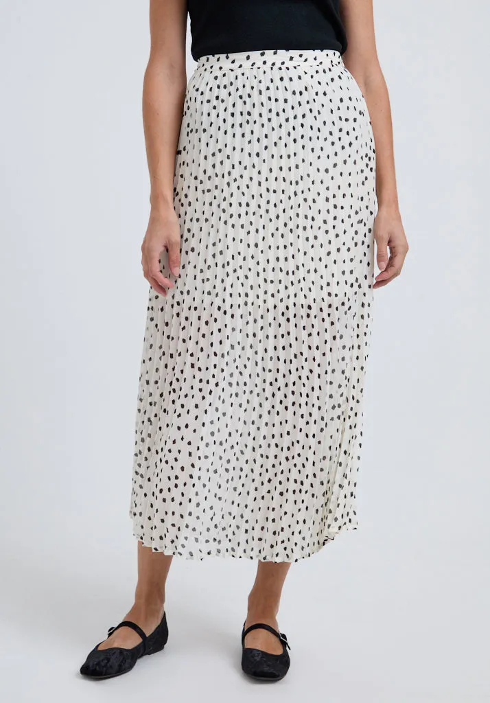 Nia Polka Dot Printed Midi Skirt In White