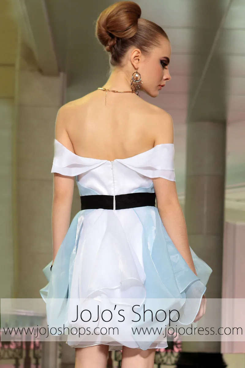 Off Shoulder White Blue Bridesmaid Cocktail Evening Formal Dress DQ86056