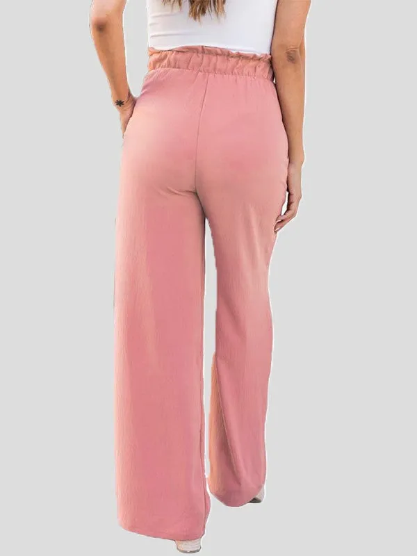 Pants Loose Solid High Waist Belted Wide Leg Flared Pants for Women