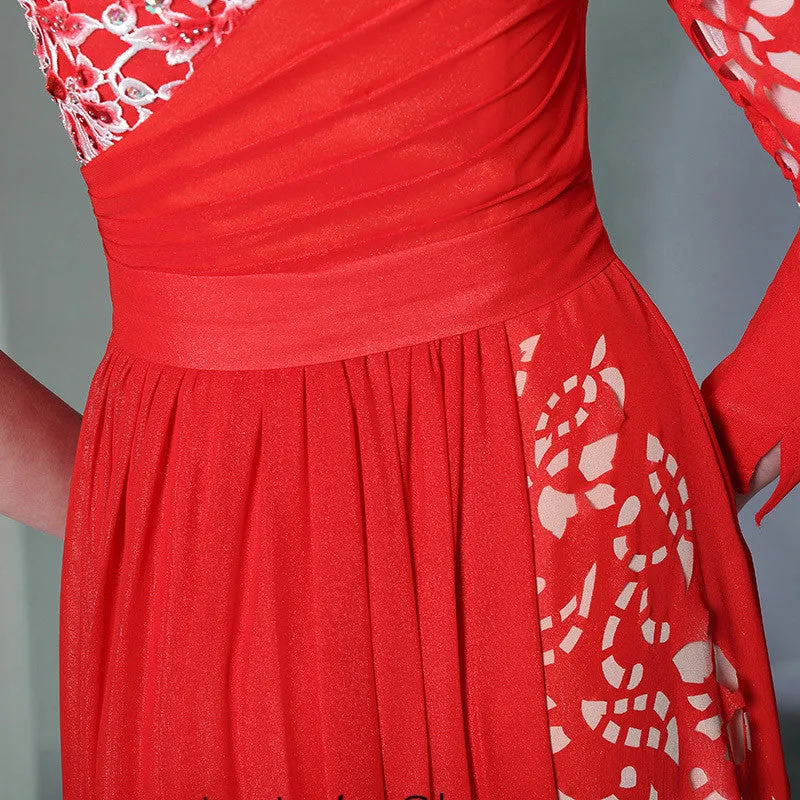 Red Asymetrical Formal Evening Dress DQ830980