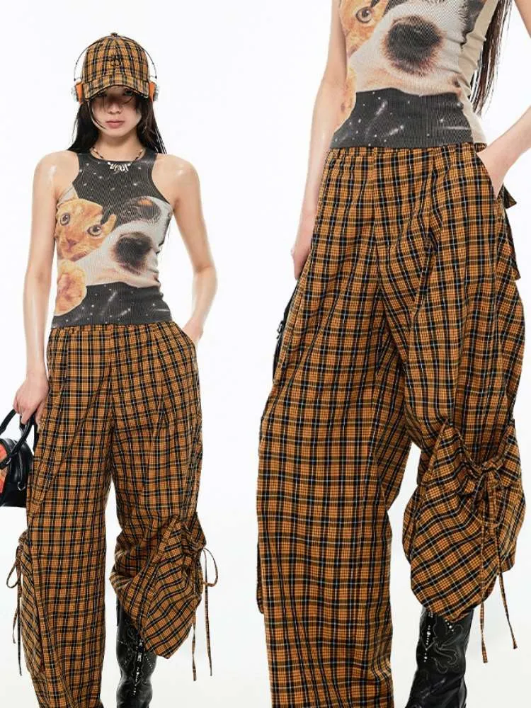 Relax Plaid Wide Leg Cargo Pants【s0000009177】