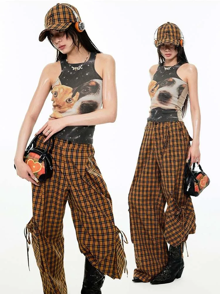 Relax Plaid Wide Leg Cargo Pants【s0000009177】