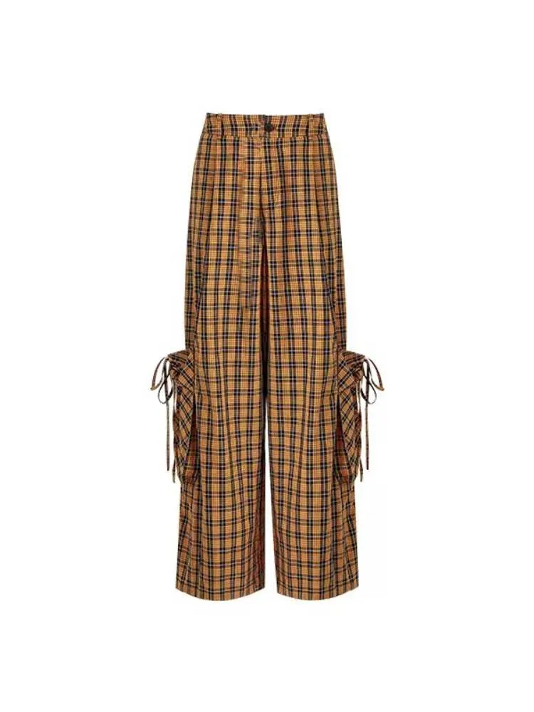 Relax Plaid Wide Leg Cargo Pants【s0000009177】