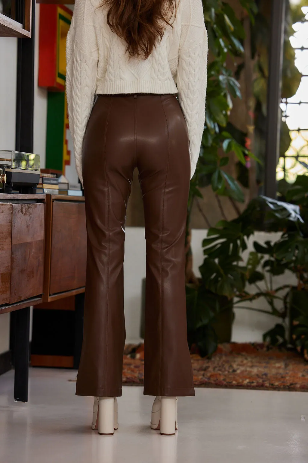 Ryland Brown Vegan Leather Flare Pants