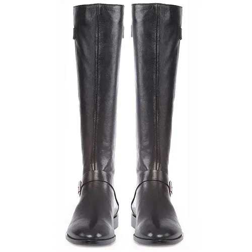 Saint Delores Black Crust Leather Buckle Decor Knee High Boots