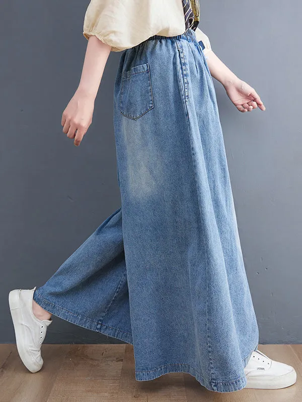 Simple Casual Loose Wide Leg Drawstring Jean Pants