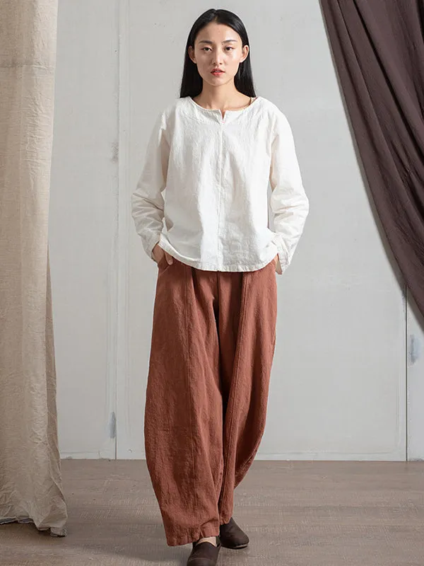 Simple High Waisted Solid Color Wide Leg Pants