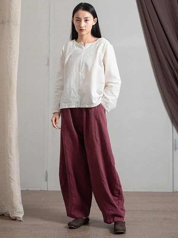 Simple High Waisted Solid Color Wide Leg Pants