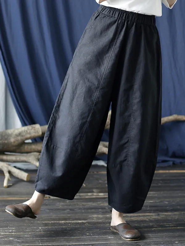 Simple Solid Color Elasticity Waisted Wide Leg Pants