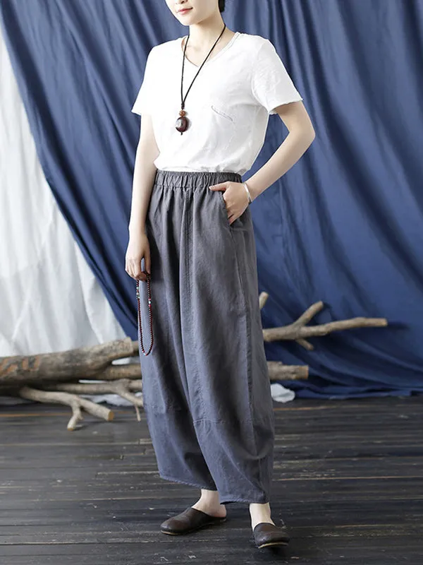 Simple Solid Color Elasticity Waisted Wide Leg Pants