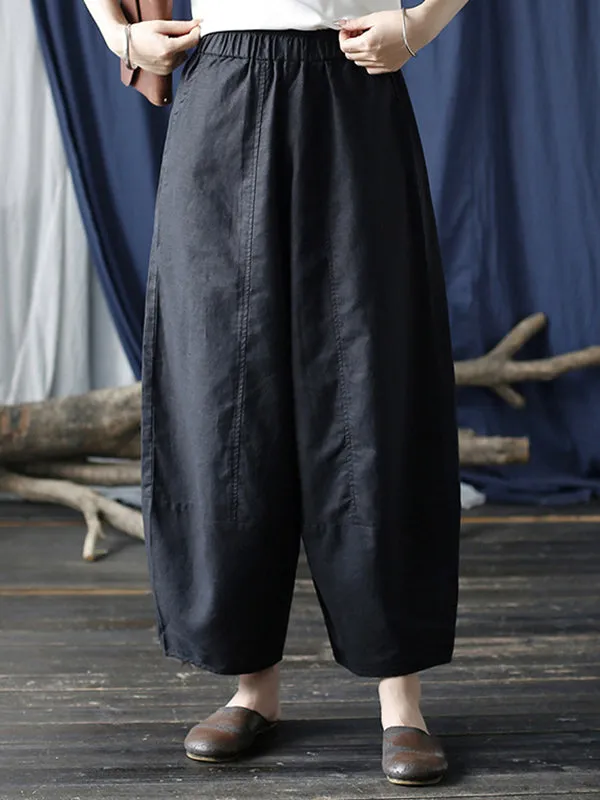 Simple Solid Color Elasticity Waisted Wide Leg Pants