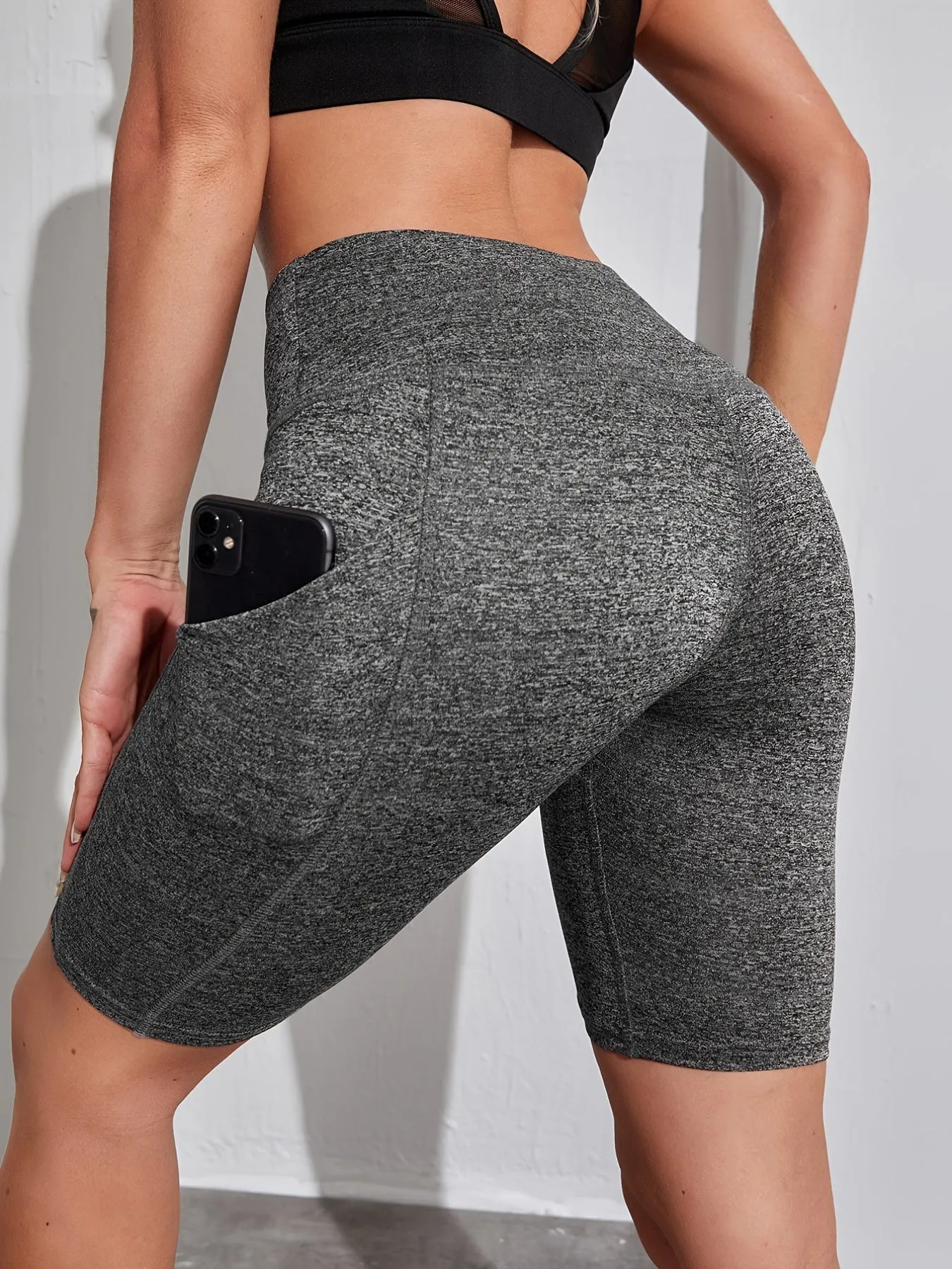 Solid Biker Shorts High-Waisted Sweat Absorption Running Workout Sports Shorts