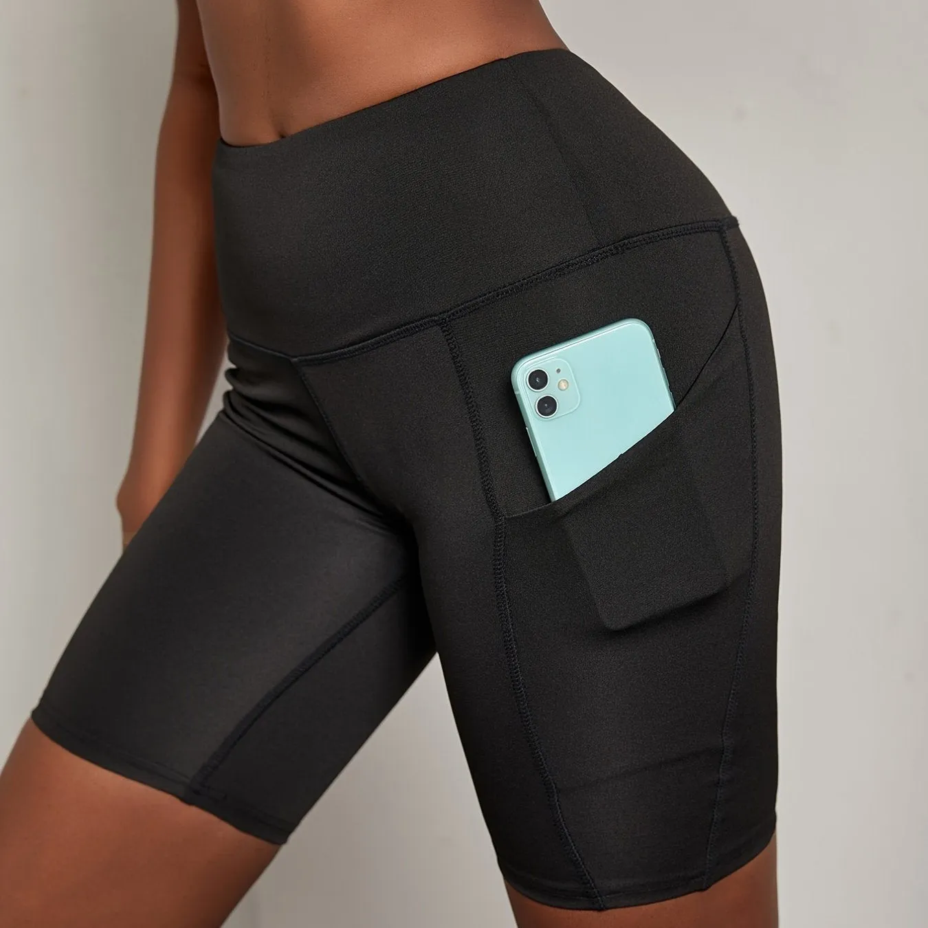 Solid Biker Shorts High-Waisted Sweat Absorption Running Workout Sports Shorts