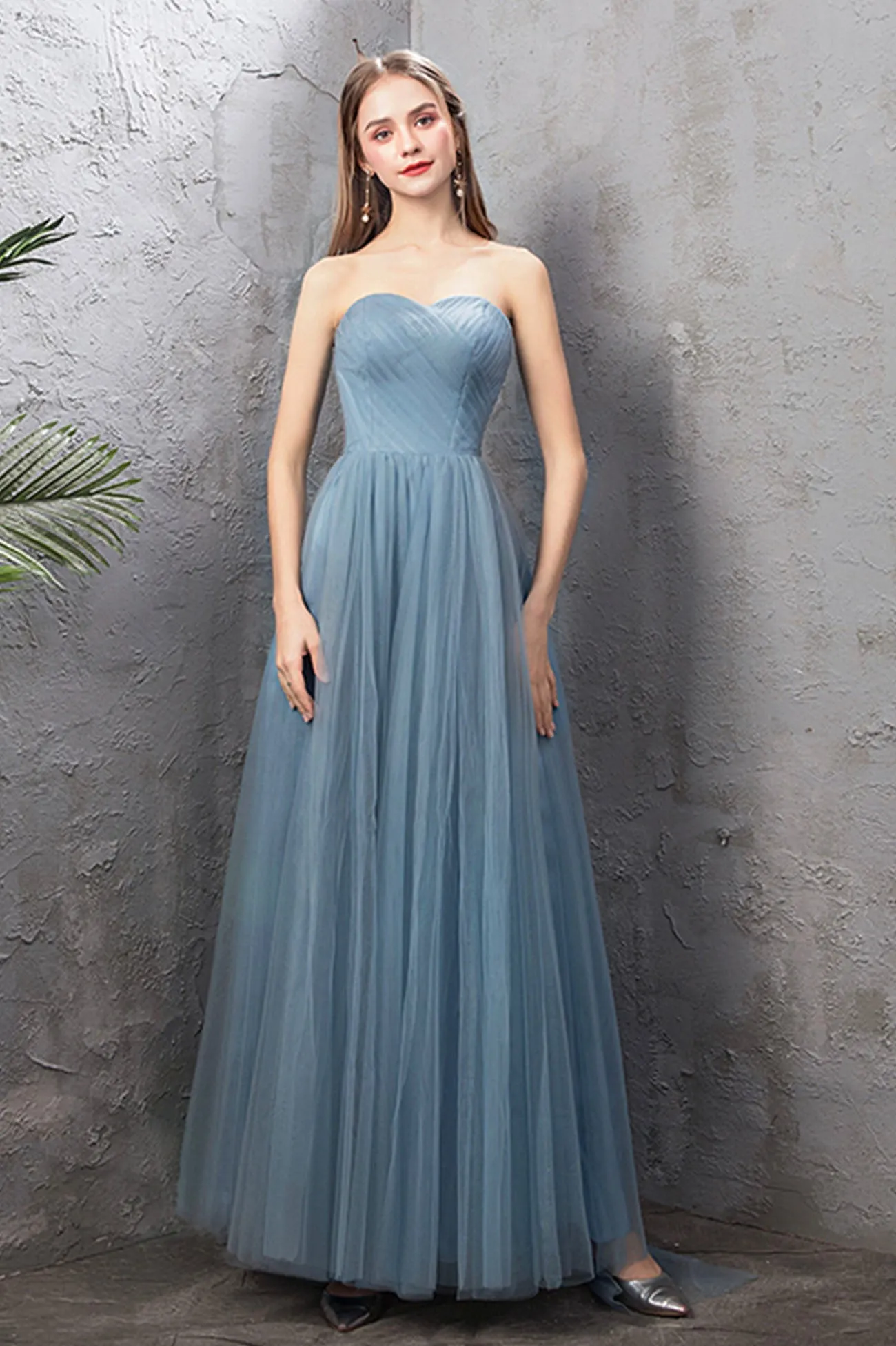 solvbao Blue Tulle Long Prom Dresses, Blue Tulle Bridesmaid Dresses