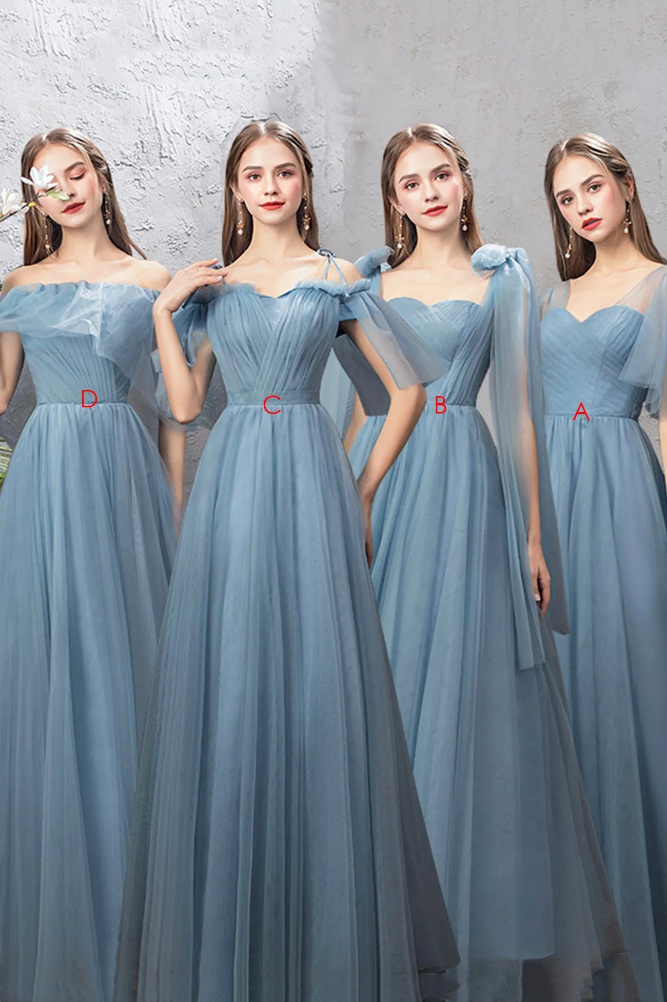 solvbao Blue Tulle Long Prom Dresses, Blue Tulle Bridesmaid Dresses