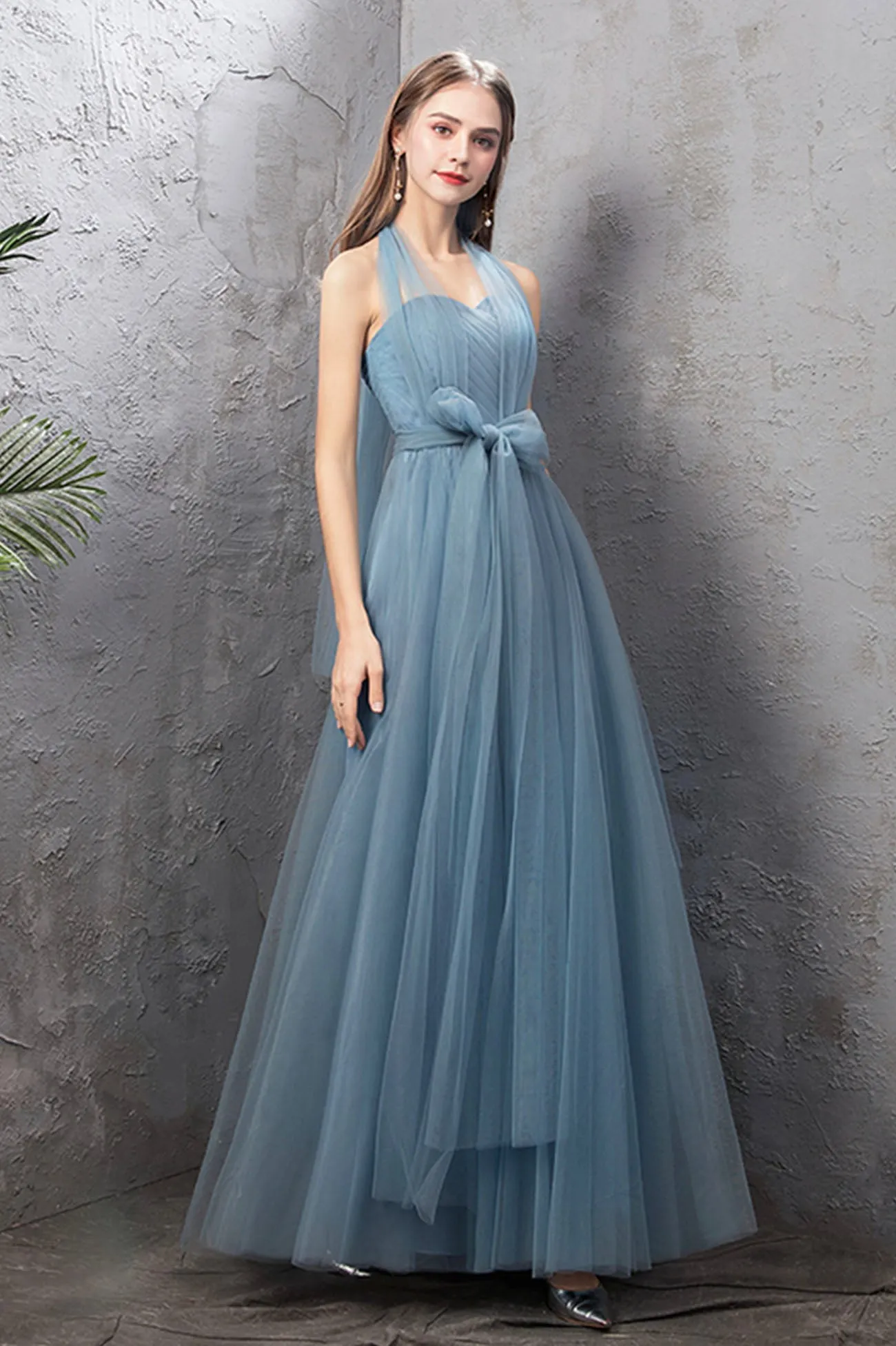 solvbao Blue Tulle Long Prom Dresses, Blue Tulle Bridesmaid Dresses