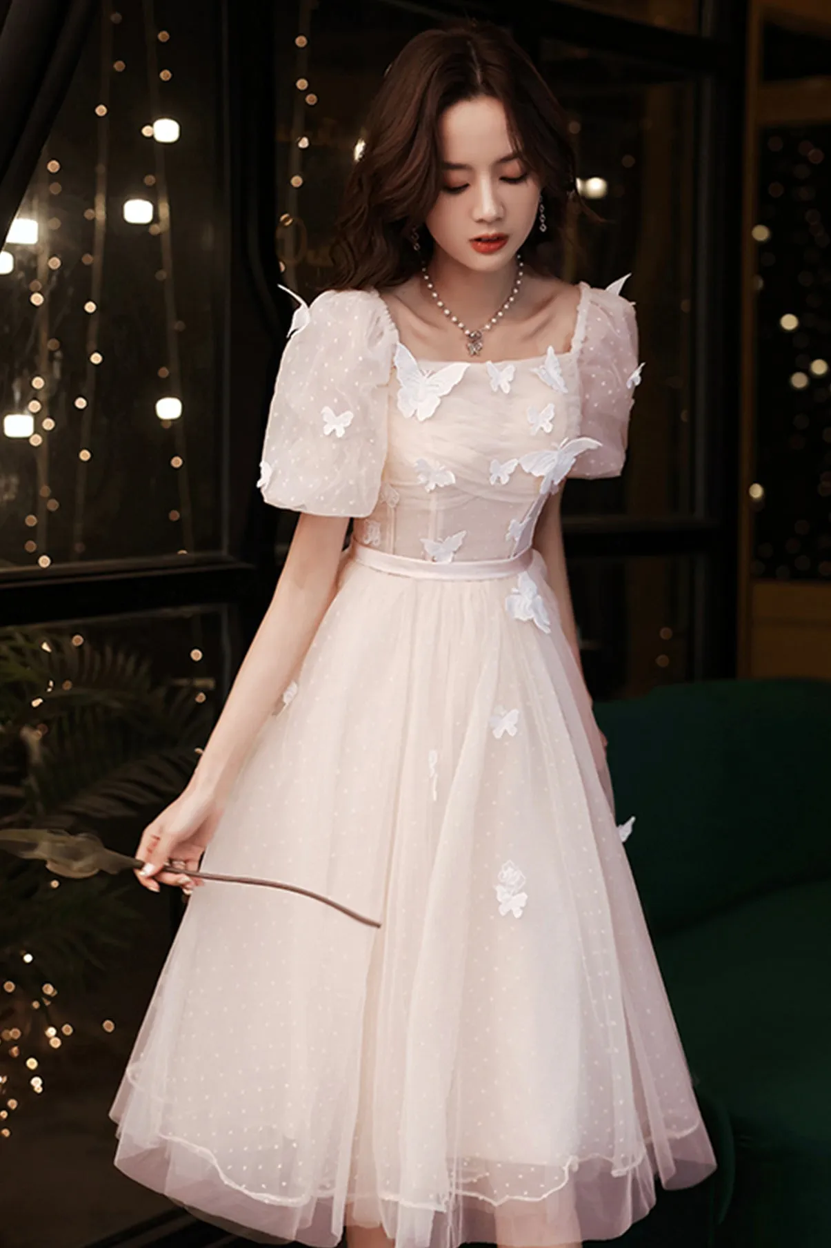 solvbao Champagne Lace Short Prom Dresses, A-Line Homecoming Dresses