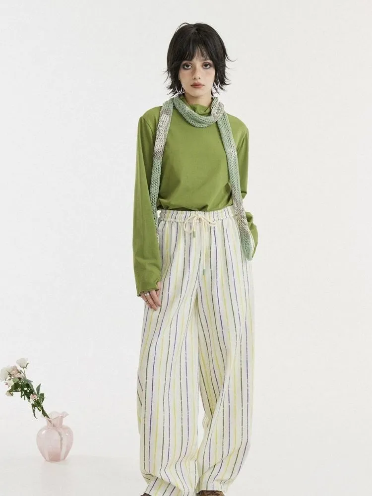 Striped printed casual wide leg pants【s0000003395】