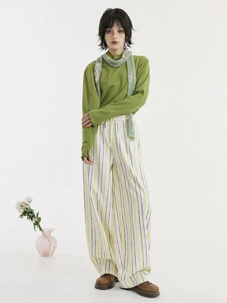 Striped printed casual wide leg pants【s0000003395】