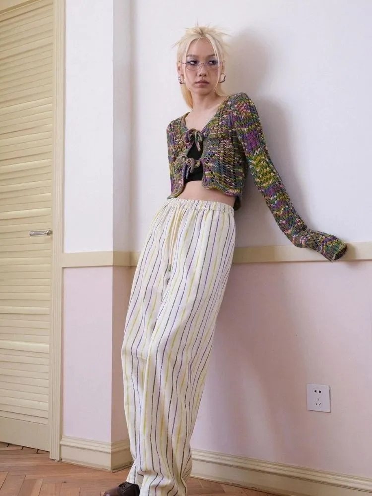 Striped printed casual wide leg pants【s0000003395】