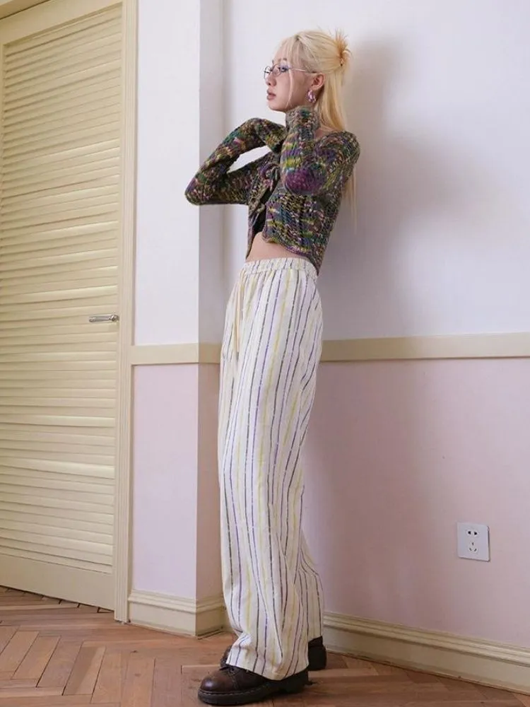 Striped printed casual wide leg pants【s0000003395】