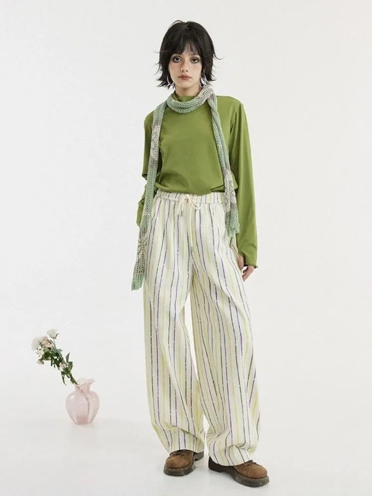 Striped printed casual wide leg pants【s0000003395】