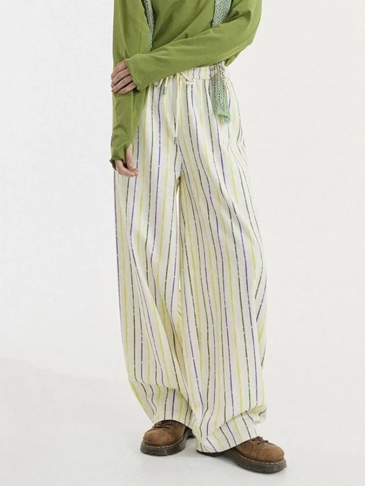 Striped printed casual wide leg pants【s0000003395】