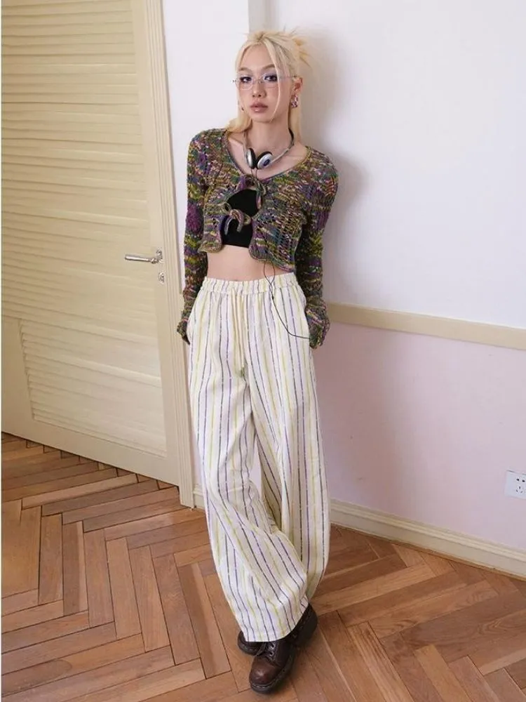 Striped printed casual wide leg pants【s0000003395】