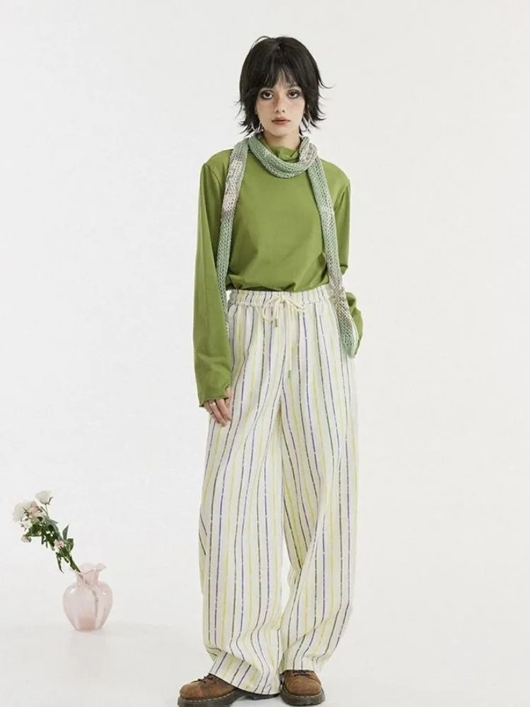 Striped printed casual wide leg pants【s0000003395】