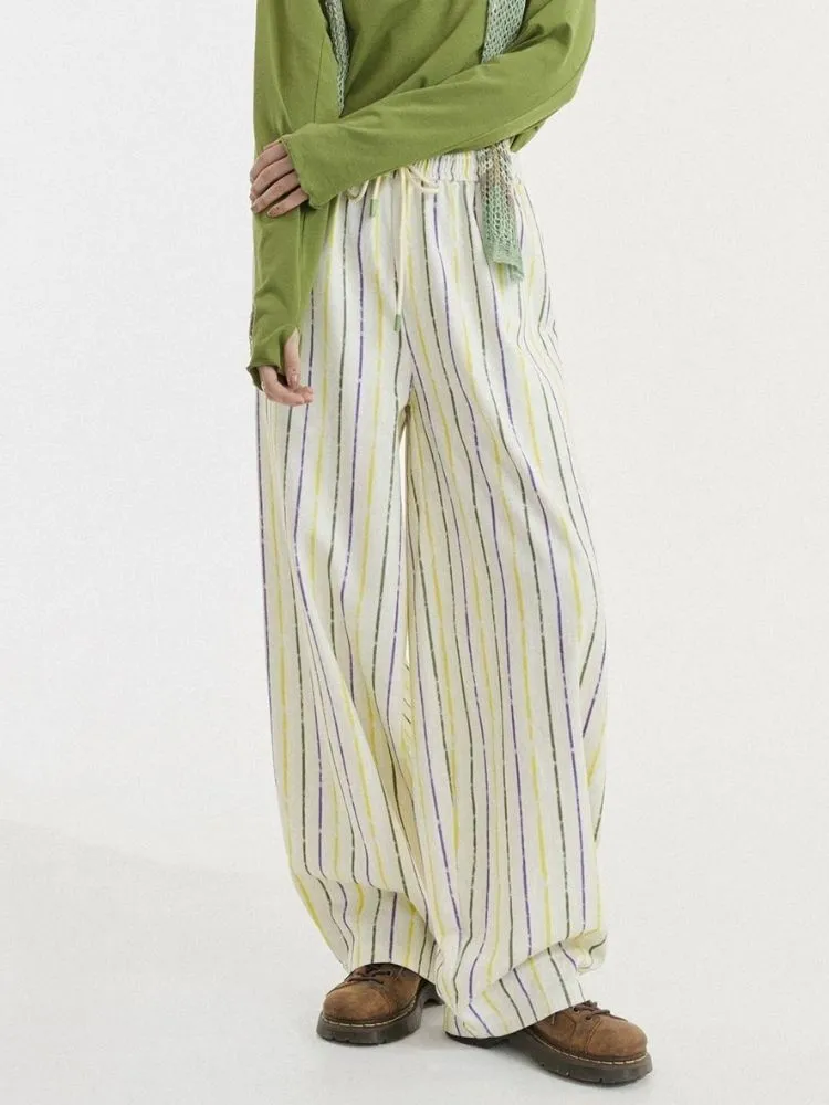 Striped printed casual wide leg pants【s0000003395】