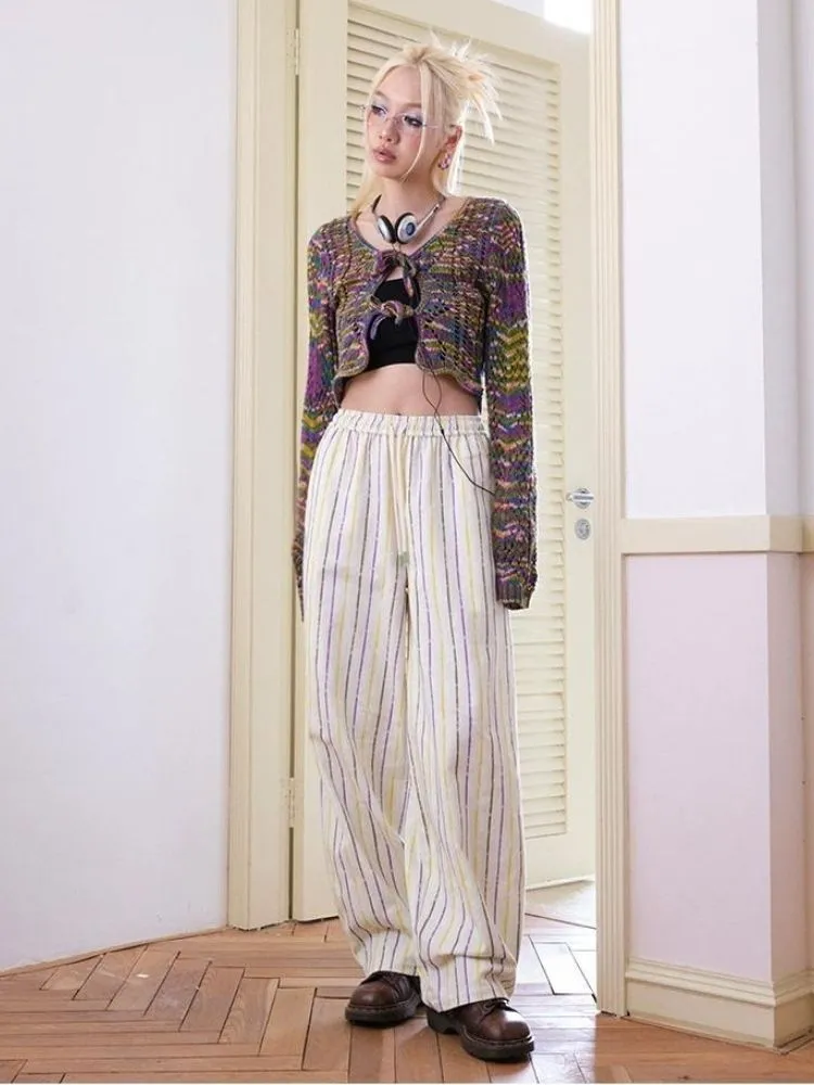 Striped printed casual wide leg pants【s0000003395】